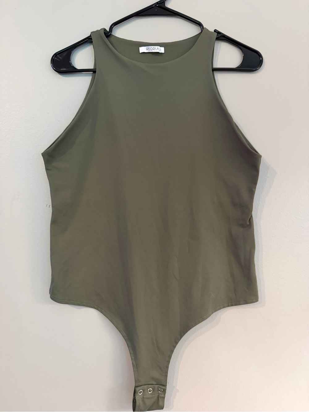 ReoRia Olive Green High Neck Sleeveless Bodysuit